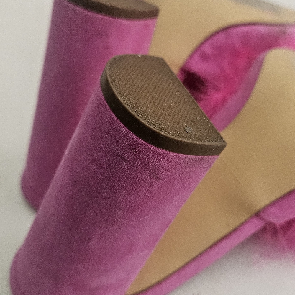 Liliana bright pink maribou feather 4" high square toe mules, size 10 - Picture 11 of 15